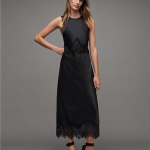 All Saints Black Lace-Trim Slip Dress